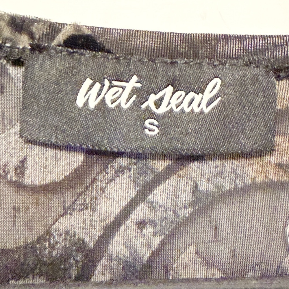 Wet Seal Black Y2K Sheer Burnout Floral Tie-Front Blouse w/ Bell Sleeves small - Picture 3 of 7